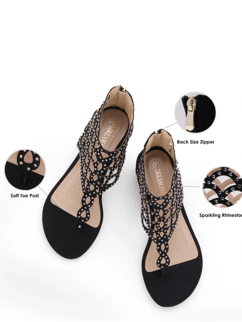 Dream Pairs Black Rhinestone Sandals